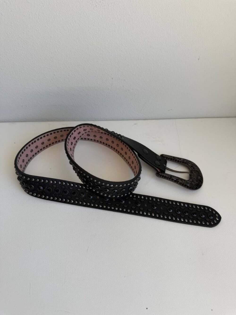 Nocona Black Studded Leather Belt Western Style Embellished Buckle
